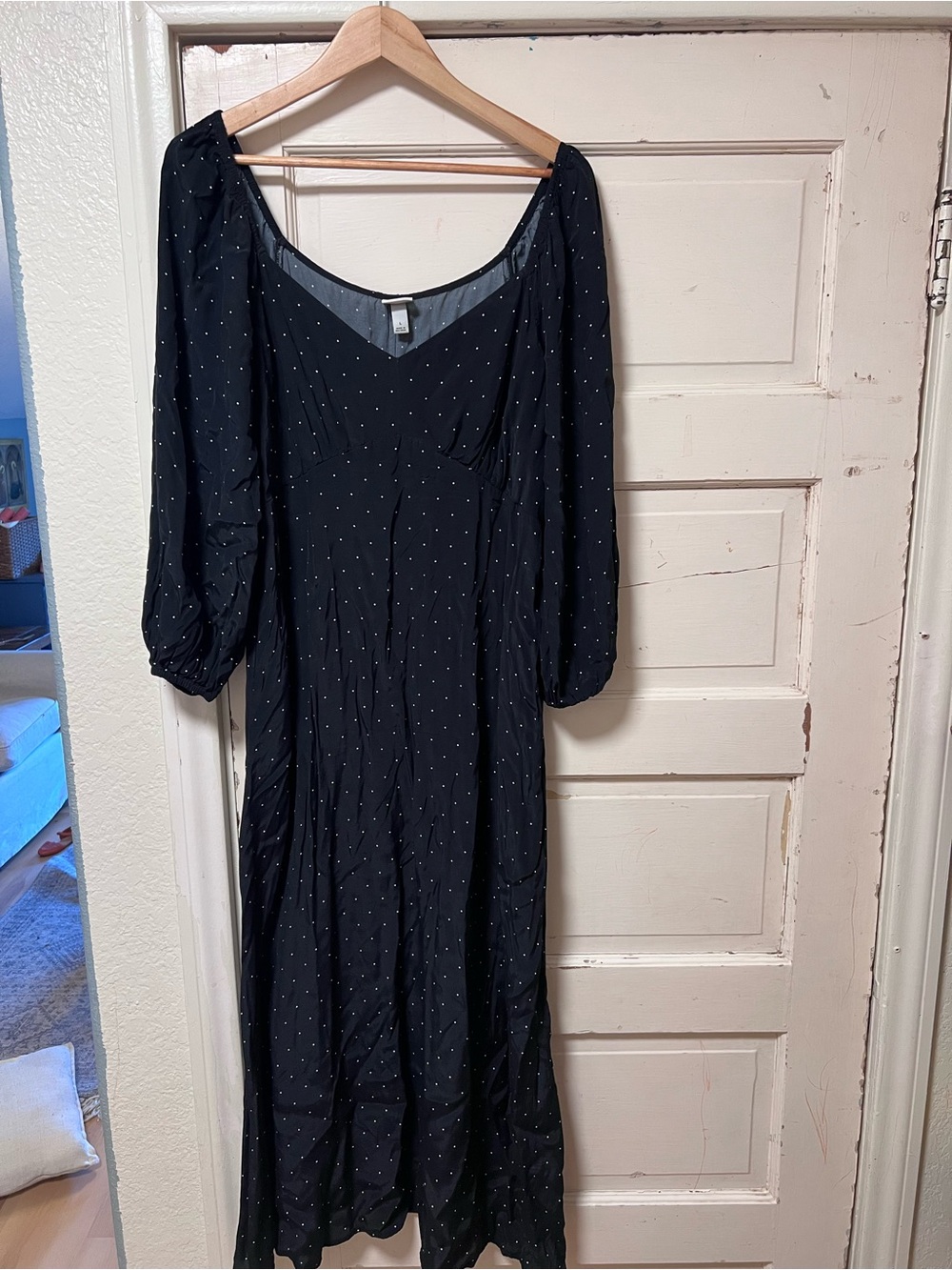 a new day Black Maxi Dress with White Polka Dot Print